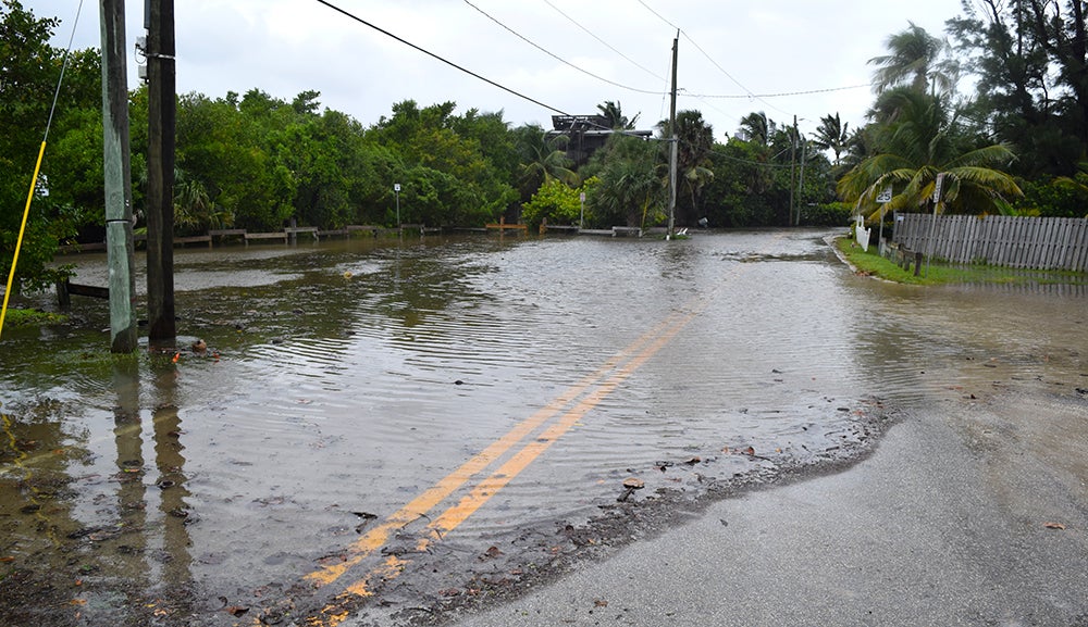 A flooded roadway in Martin County due to King Tides