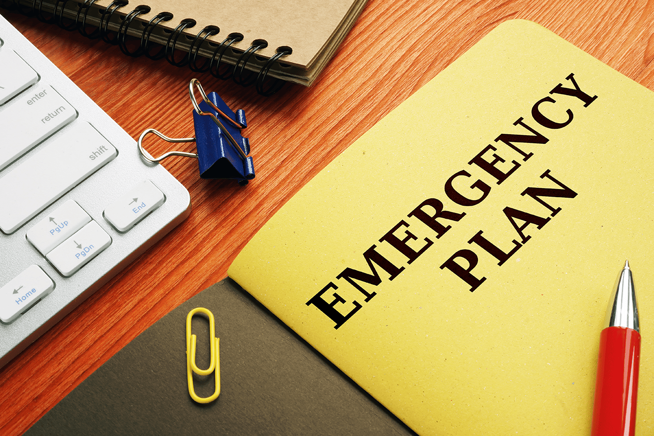 A folder that says Emergency Plans