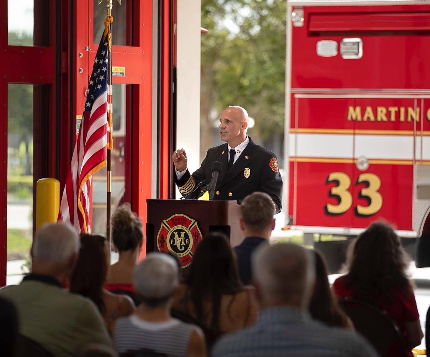 Fire Rescue staff speaking at an event
