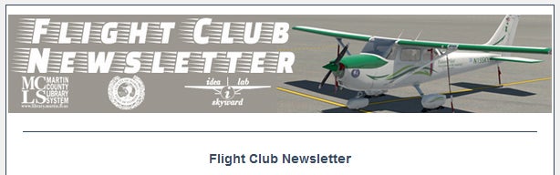 Header image for Flight Club Newsletter consisting of image of Cessna 172 and text