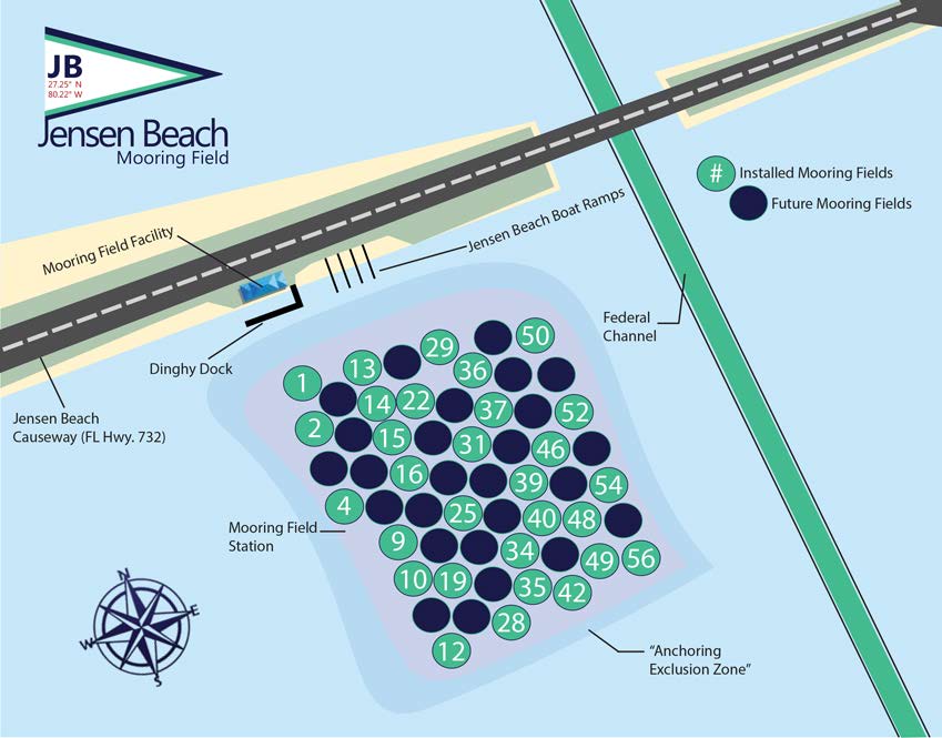 A map of the Jensen Beach Mooring Field.