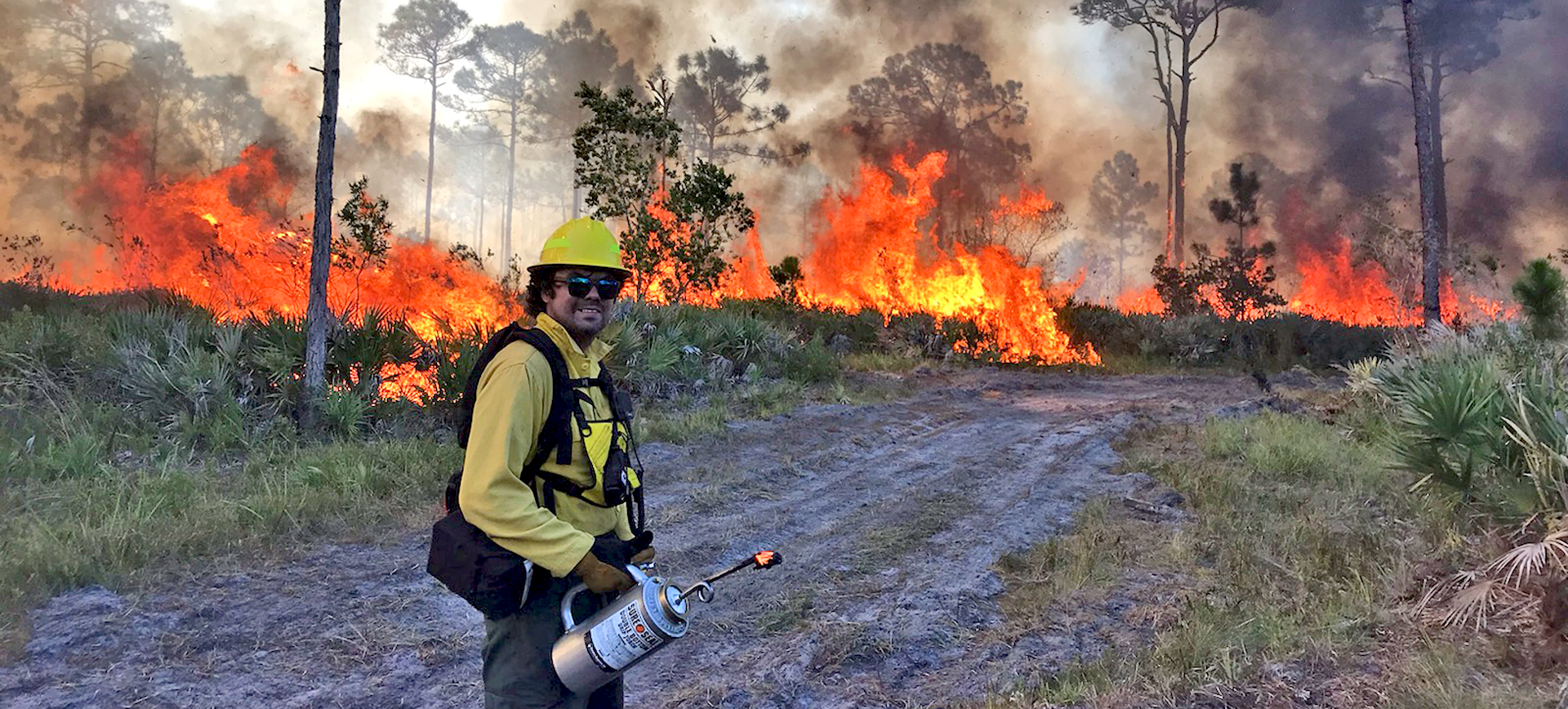 A burn manager inspecting a controlled burn