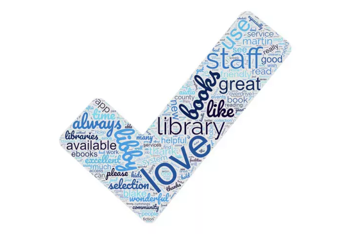 Word cloud in the shape of a check mark