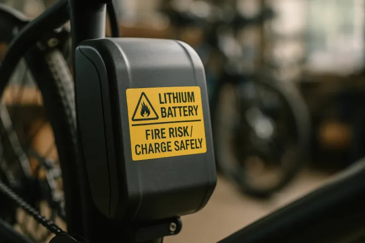 A lithium battery pack mounted on an electric bike.
