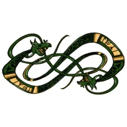 Two green snakes intertwined