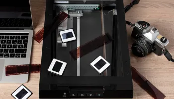 Photo negatives on a scanner