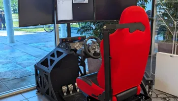 The driving simulator at the Elizabeth Lahti Library