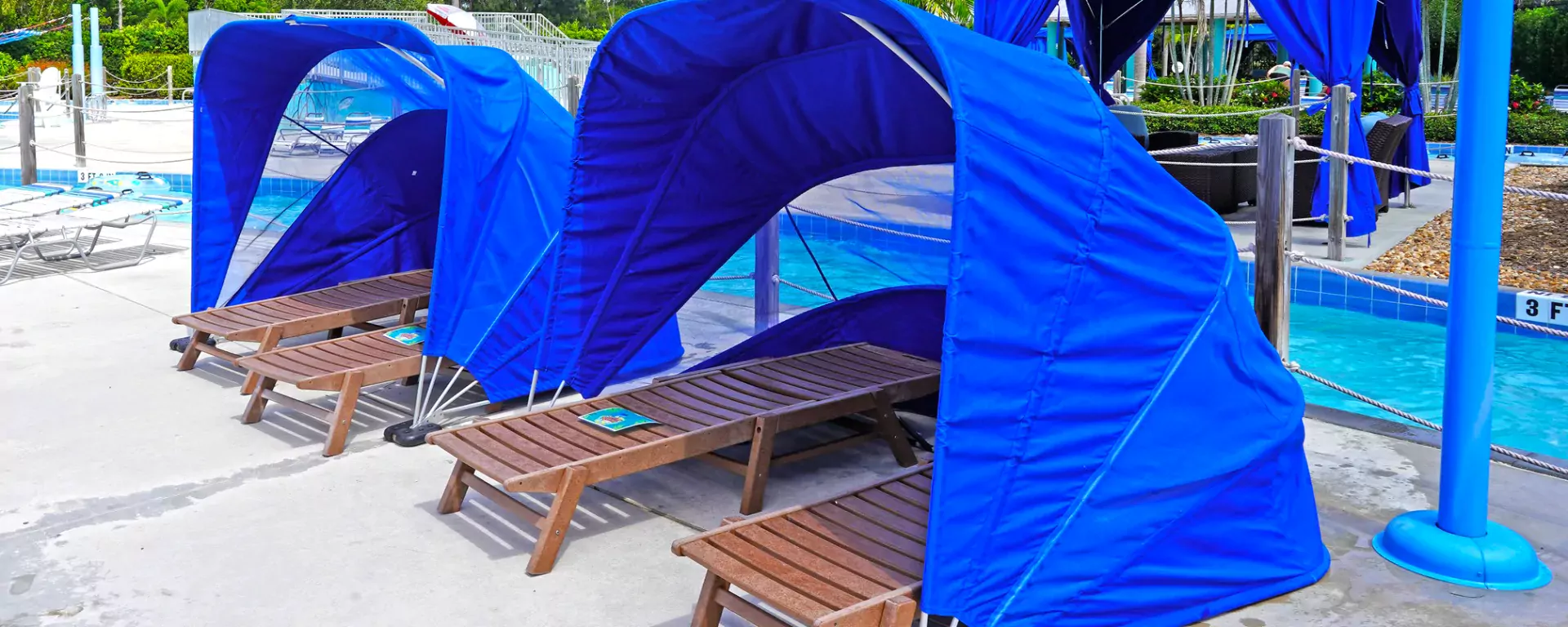 Image of cabanas and clamshells for rent at Sailfish Splash Waterpark in Stuart, FL.