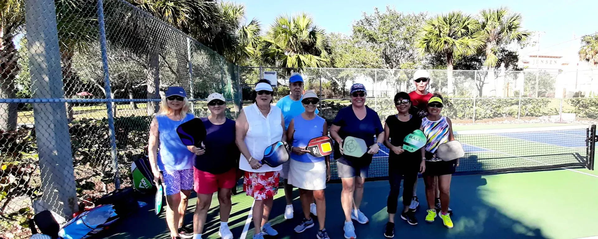 Image of participants during a introduction to pickleball clinic held at the Log Cabin Senior Center in Jensen Beach, FL.