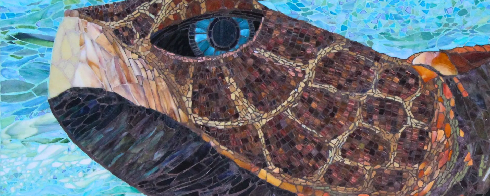 Image of "Serenity" a mosaic sea turtle part of Martin County Art in Public Places program by artist Brenda Leigh.