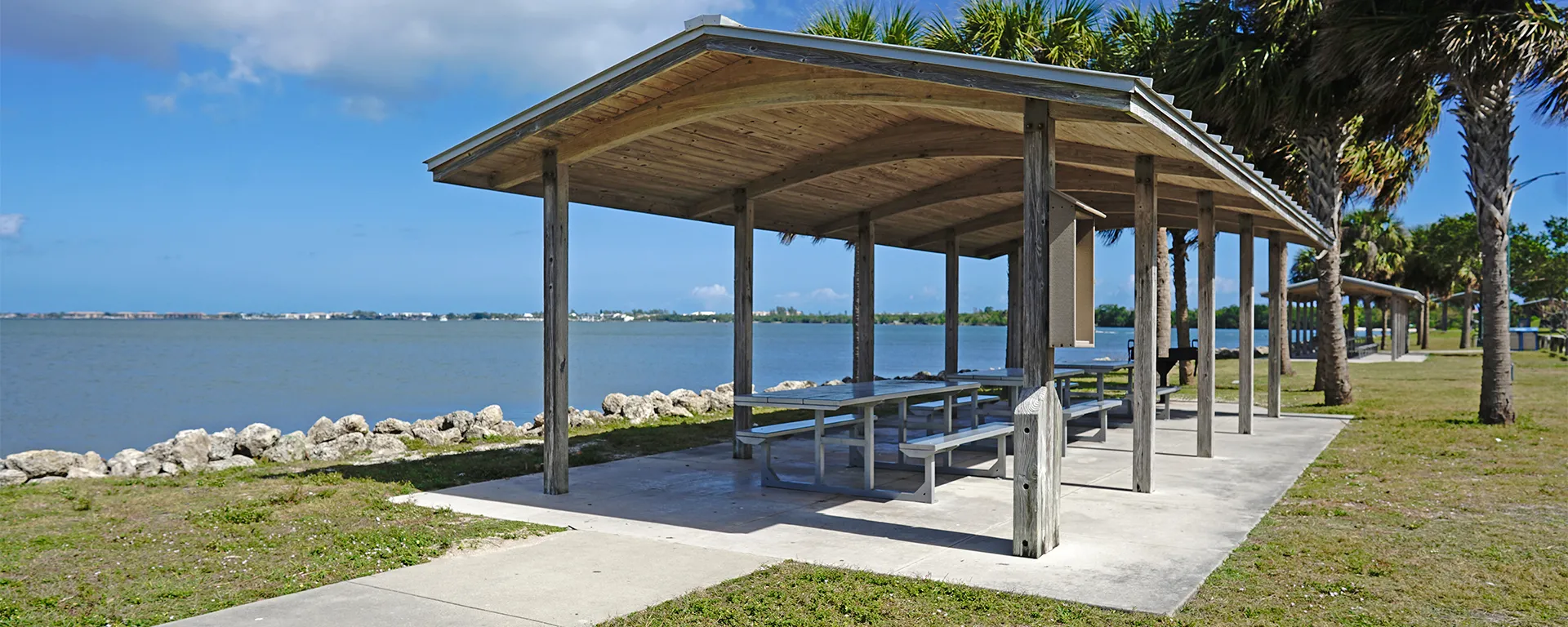 A pavilion with picnic tables at the Stuart Causeway.