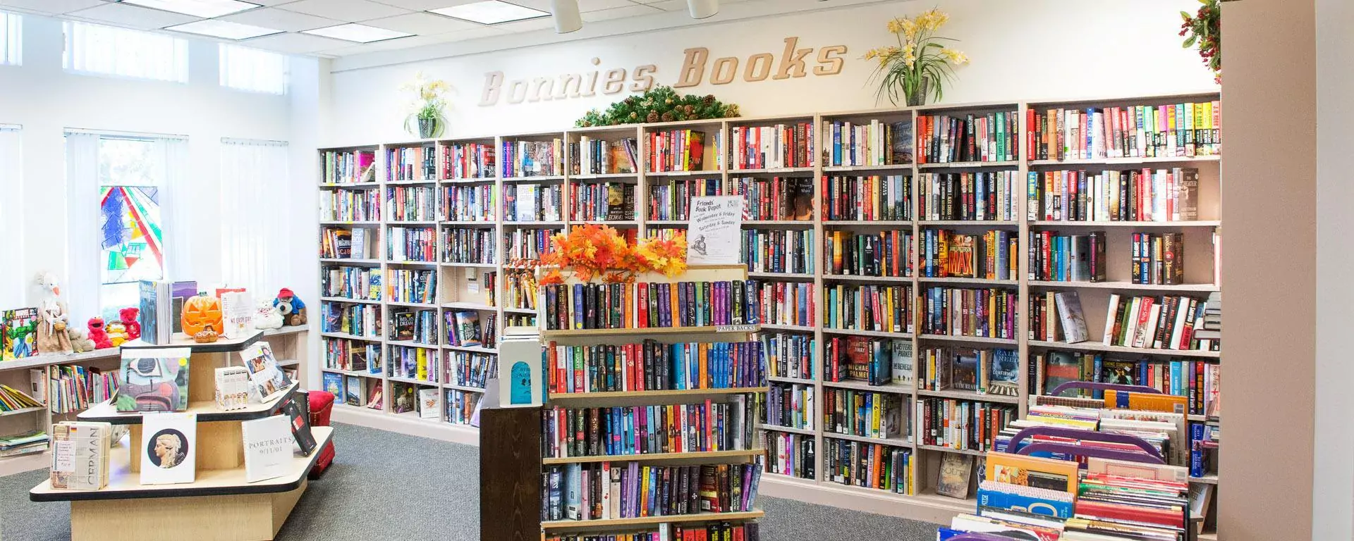 Picture of book shelves at Bonnie's books store