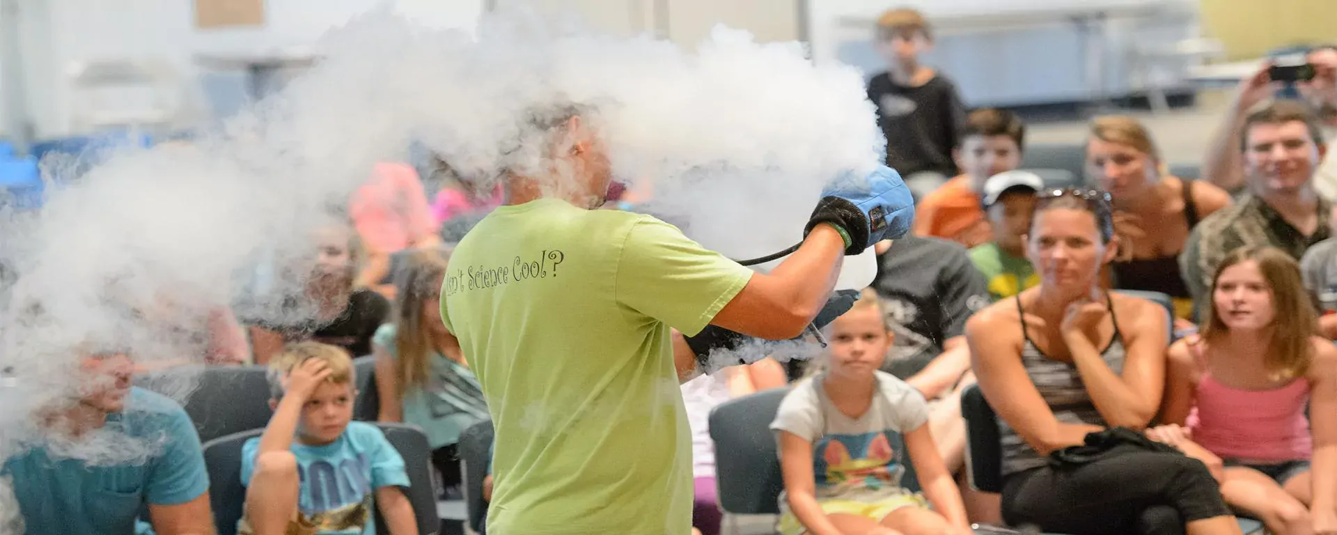 Sublimating liquid nitrogen in front of a crowd at the blake library