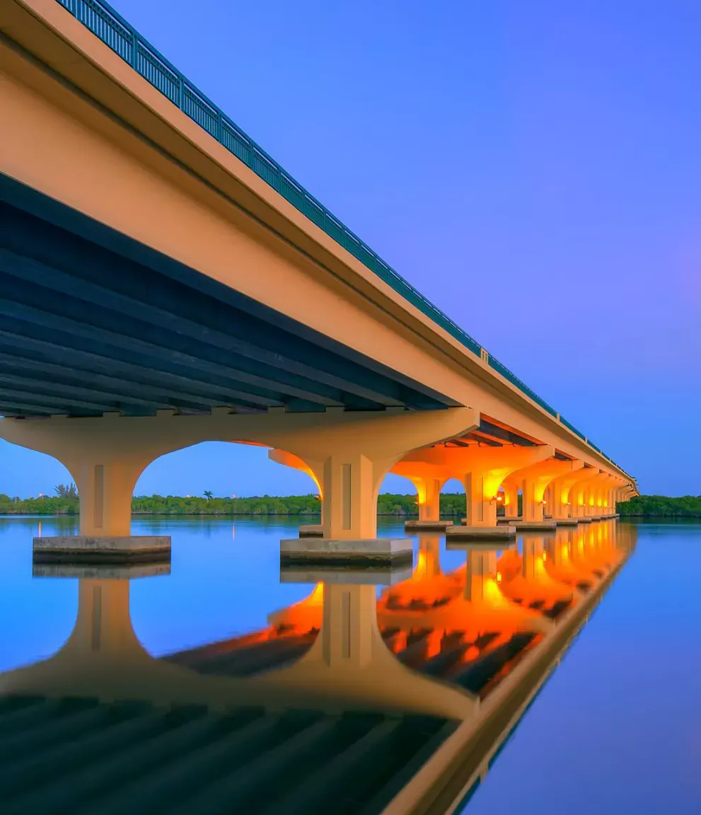 Palm City Bridge and reflective water