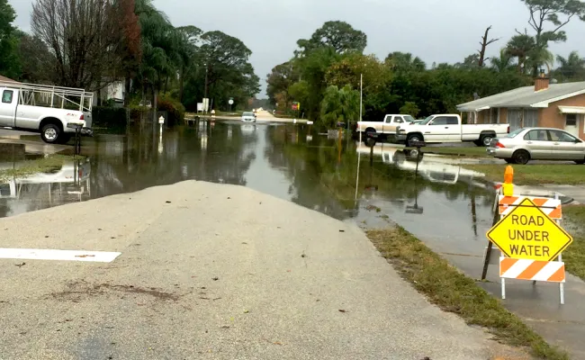 A flooded residential roadway in Martin County.