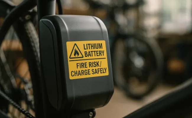 A lithium battery pack mounted on an electric bike.