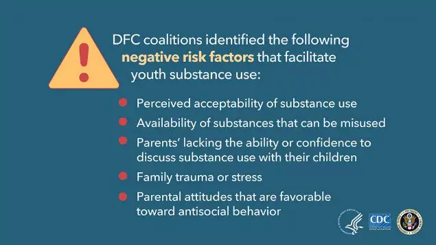 DCF infographic that identifies negative risk factors that facilitate youth substance abuse