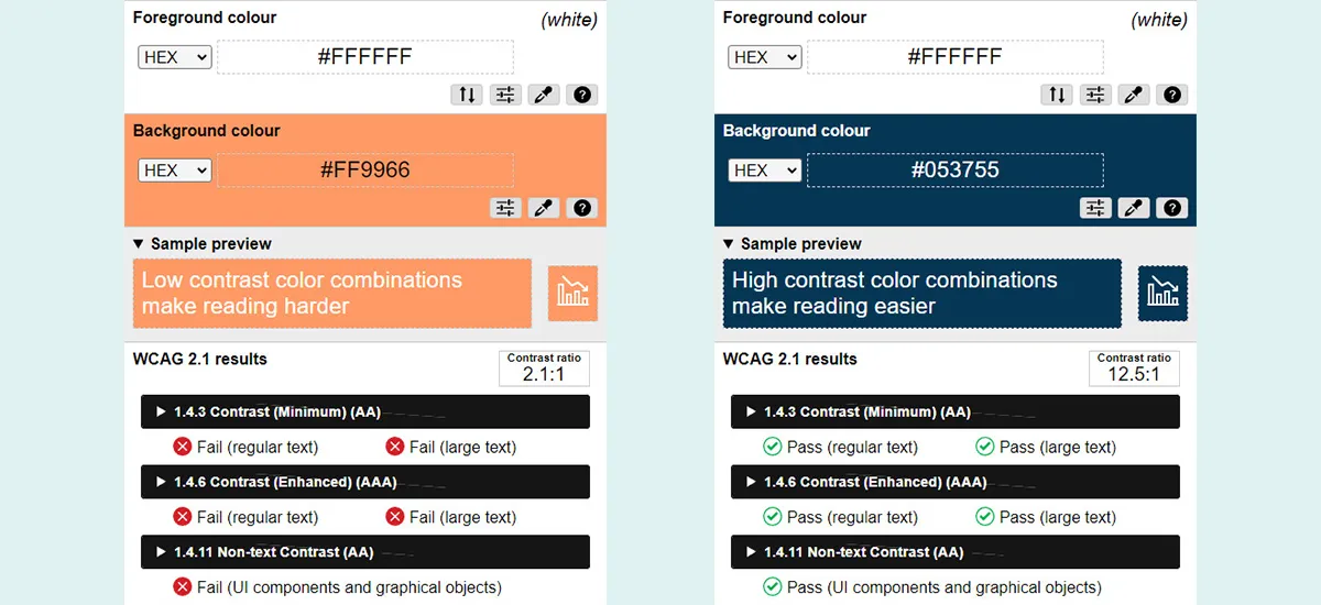 Good and bad color contrast
