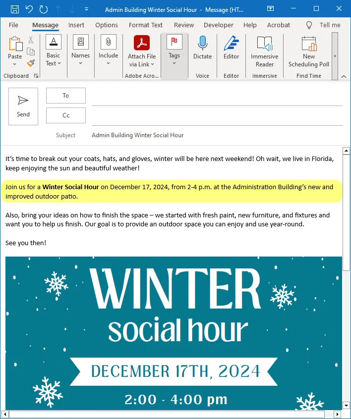 The body of an email message