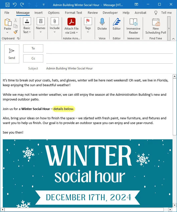 The body of an email missing information