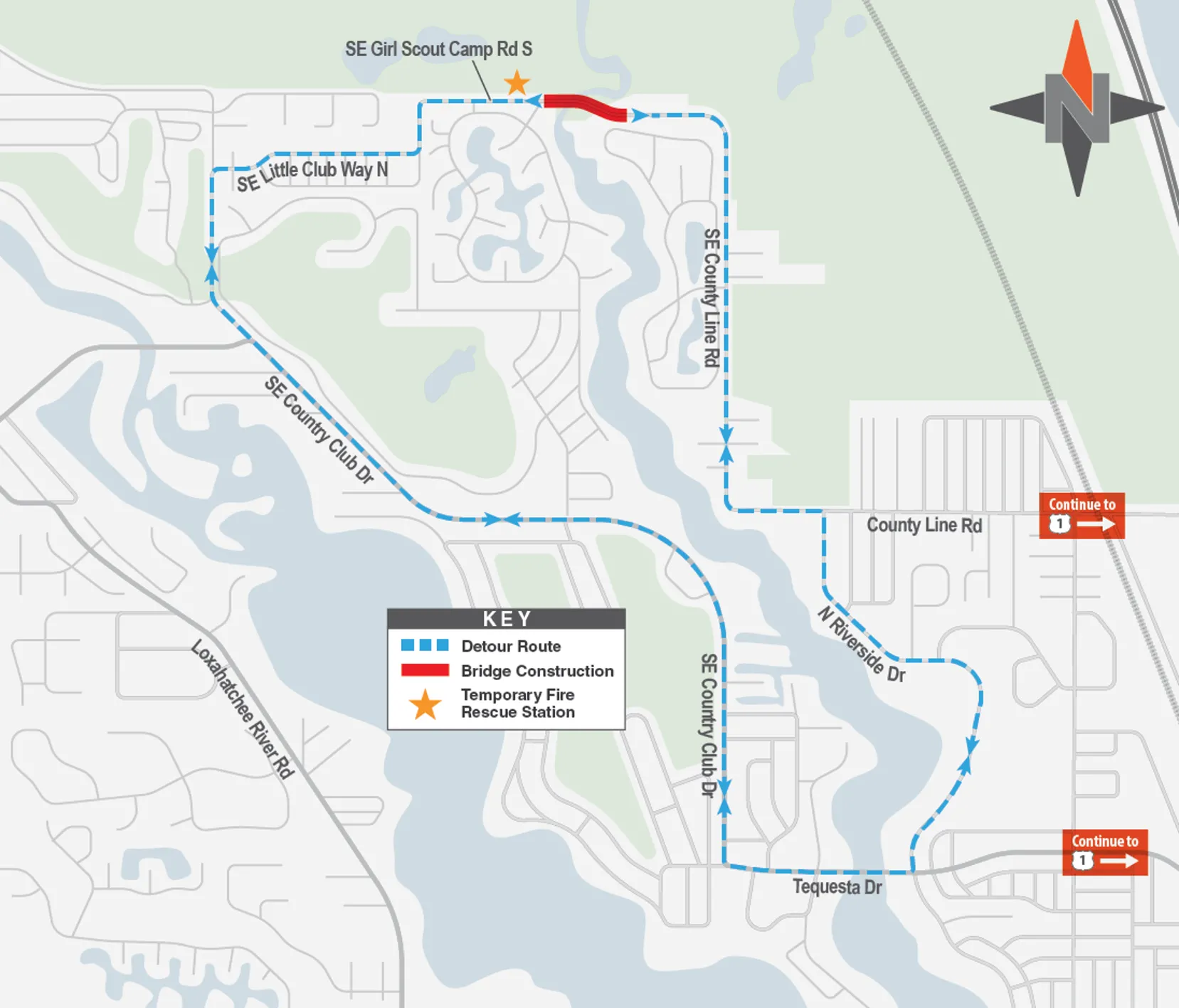 Detour Map for County Line Bridge Project