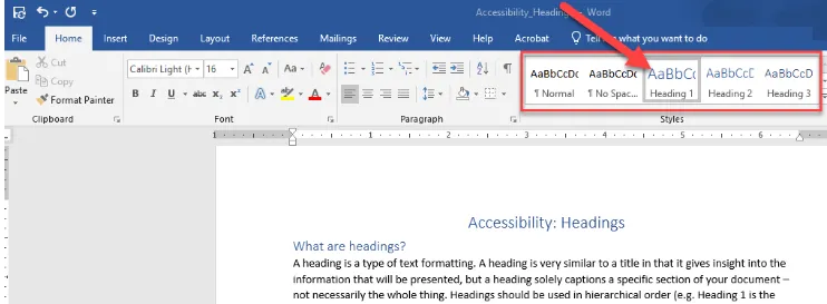 Microsoft Word Heading Styles