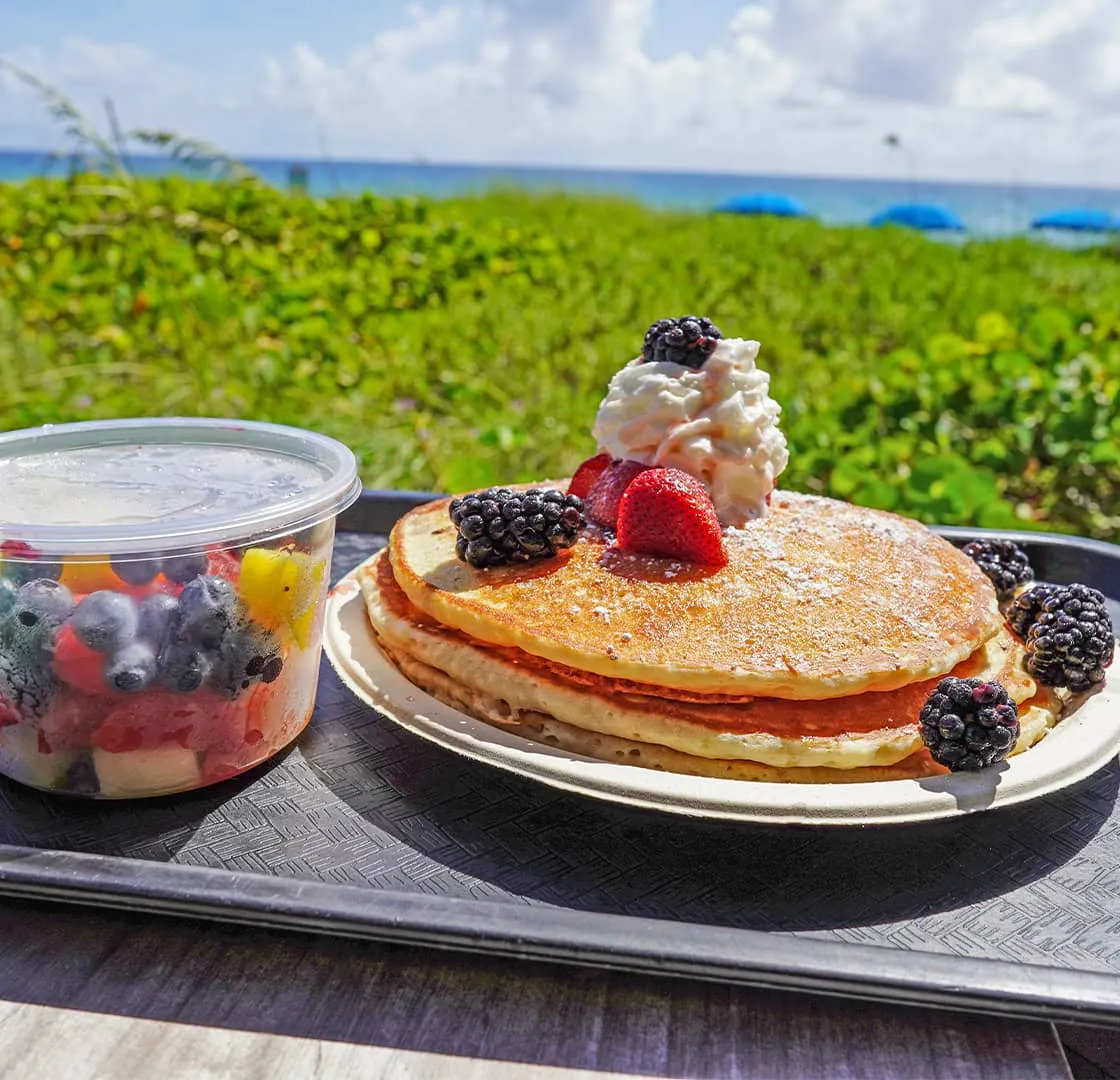Pancakes and a fruit cup at Seaside Cafe