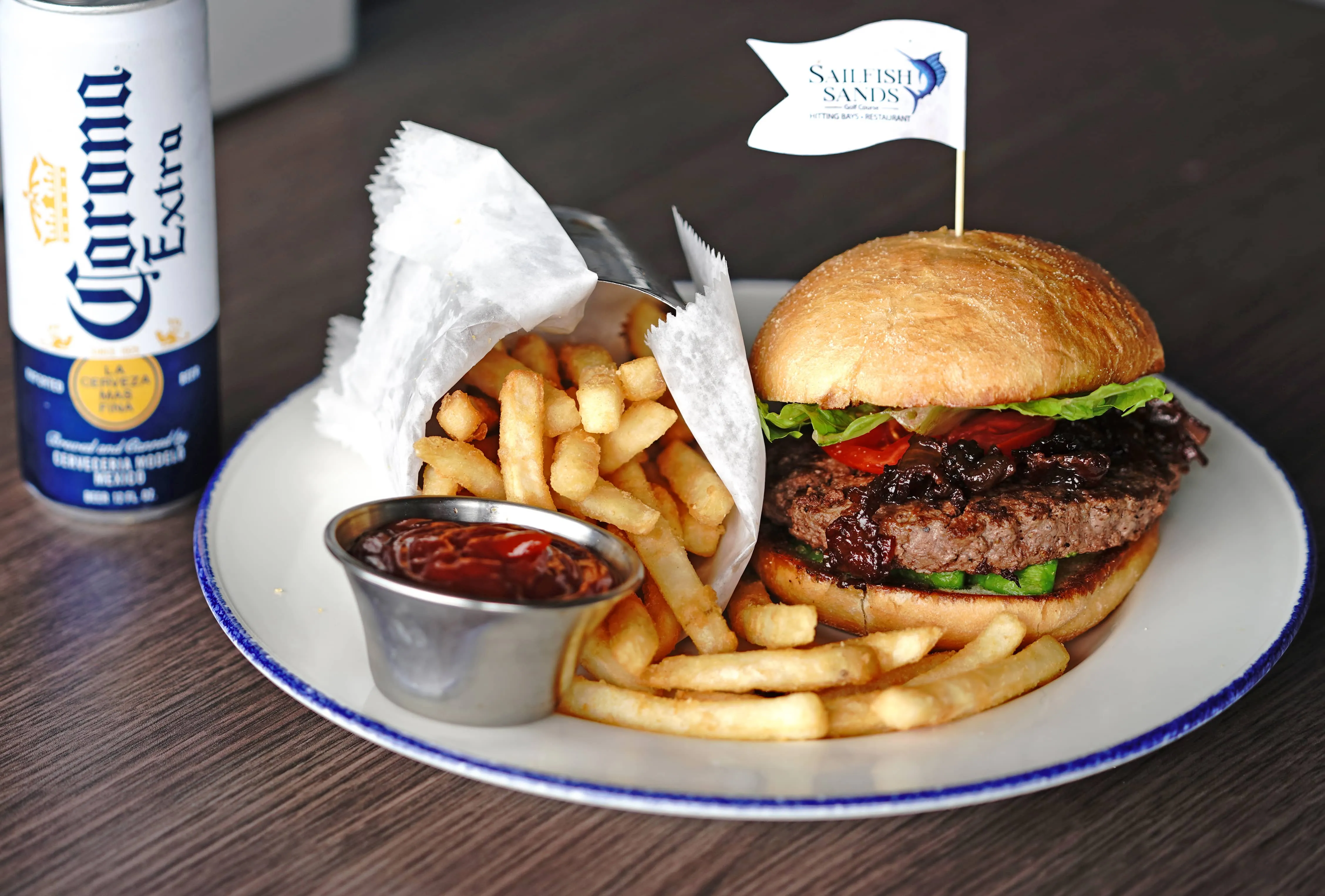 Burger and a side of fries.