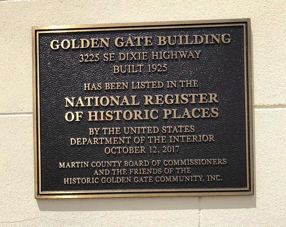 Golden Gate Building plaque for the National Register of Historic Places