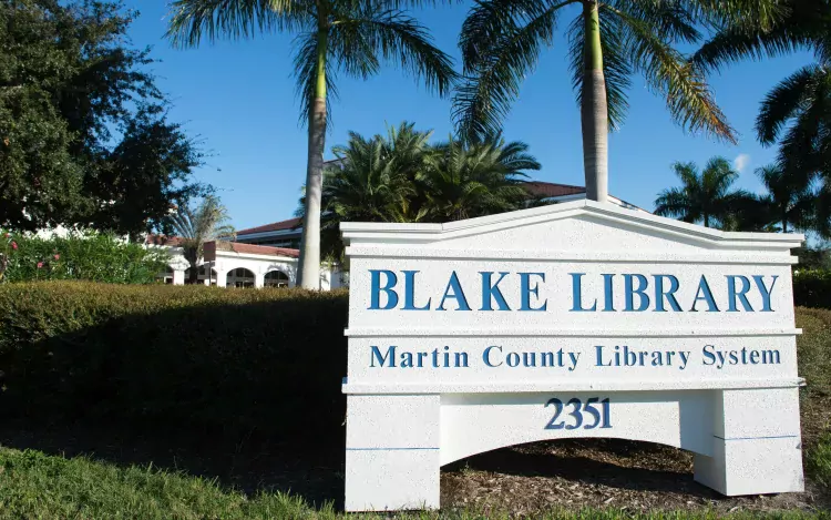 Image of the Blake Library address sign