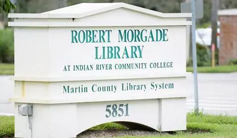 image of the Robert Morgade Library address sign